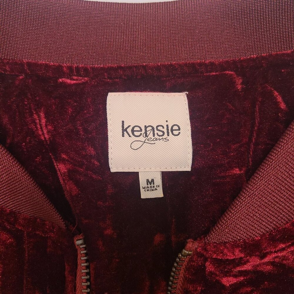 Kensie Jeans Crushed Burgundy Velvet Bomber Jacket - Women's Size Medium - Picture 11 of 15